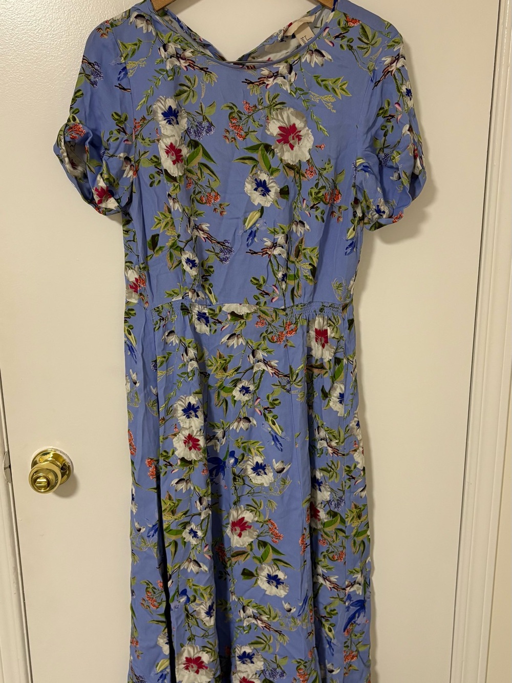 H&M Lavender Floral Midi Dress with Puff Sleeves